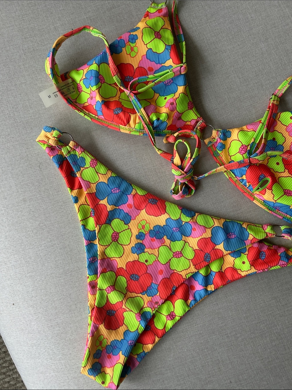Colorful Neon Floral Ribbed Adjustable Bikini - Picture 5 of 5
